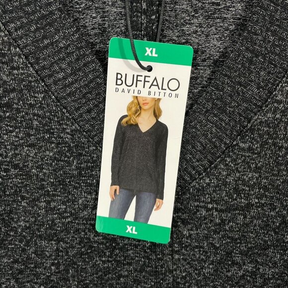 NEW Buffalo David Bitton Womens XL V-Neck Heather Black Sweater Polyester - Picture 5 of 8
